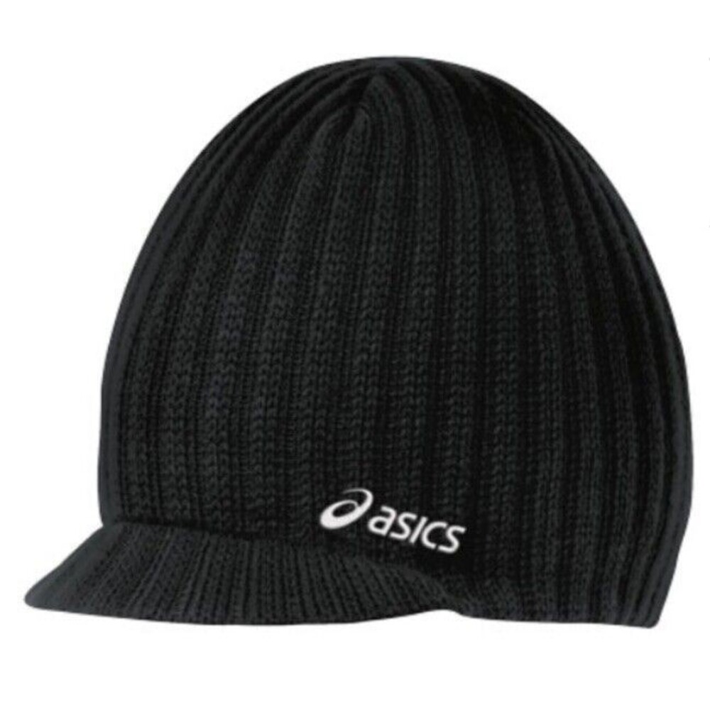 ASICS Black Visor Winter Beanie Knit Cap with Bill